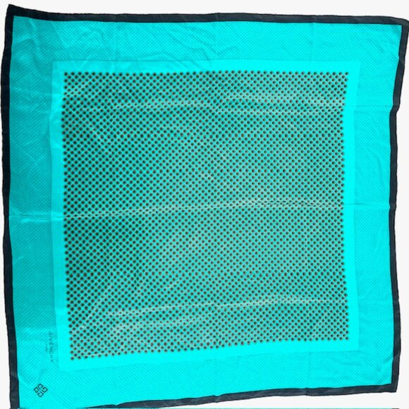 Vintage Givenchy Scarf 35 x35" 100% Silk Satin green black orange dott (46) - Picture 8 of 9